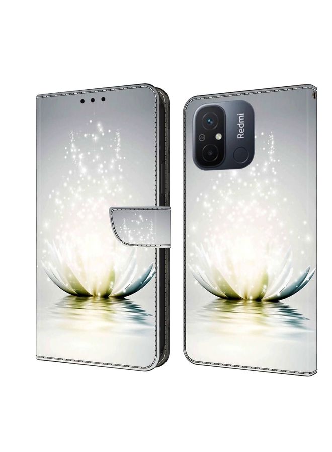 HuHa Case Cover For Xiaomi Redmi 11A 4G / Redmi 12C Global Crystal 3D Shockproof Protective Leather Phone Case Light Lotus 