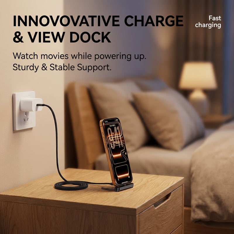 Orange 59.06 Inch 2 In 1 Type C Cable With Rotatable Phone Stand L Shape - Image 5