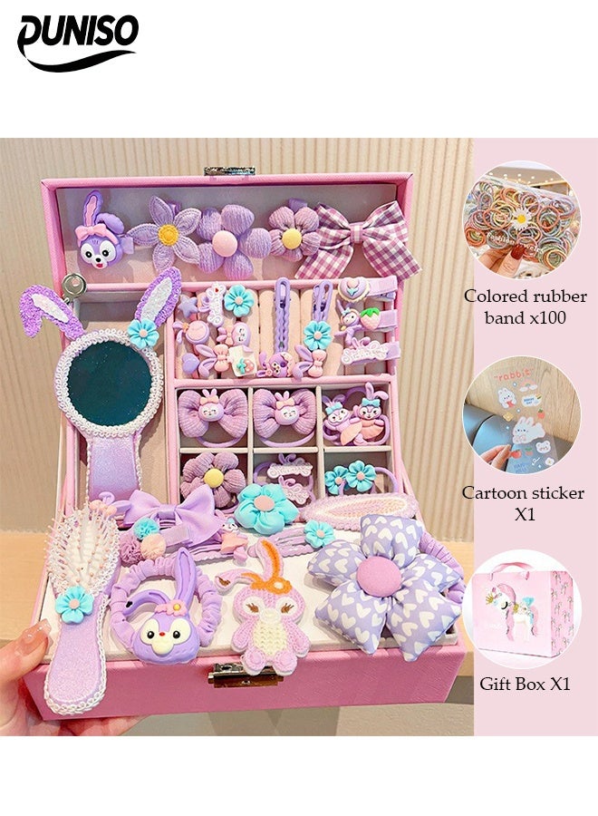 DUNISO Little Girls Hair Accessories Set，Gift Box Cute Hairpin Jewelry Storage Case with Hair Ties, Rings，Hair Clips, Hair Elastic Bands, Cartoon Stickers，Cute Hairpin Jewelry Organizer Birthday Gift for Girls - Image 1