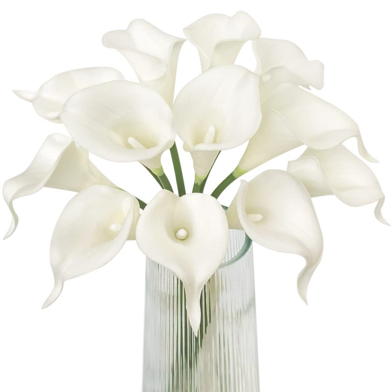 Letjolt White Calla Lily 12Pcs Artificial Flowers Bouquet for Wedding Bride Shower Blessing Gift Home Decoration Faux Calla Lilies Flower, White - Image 1
