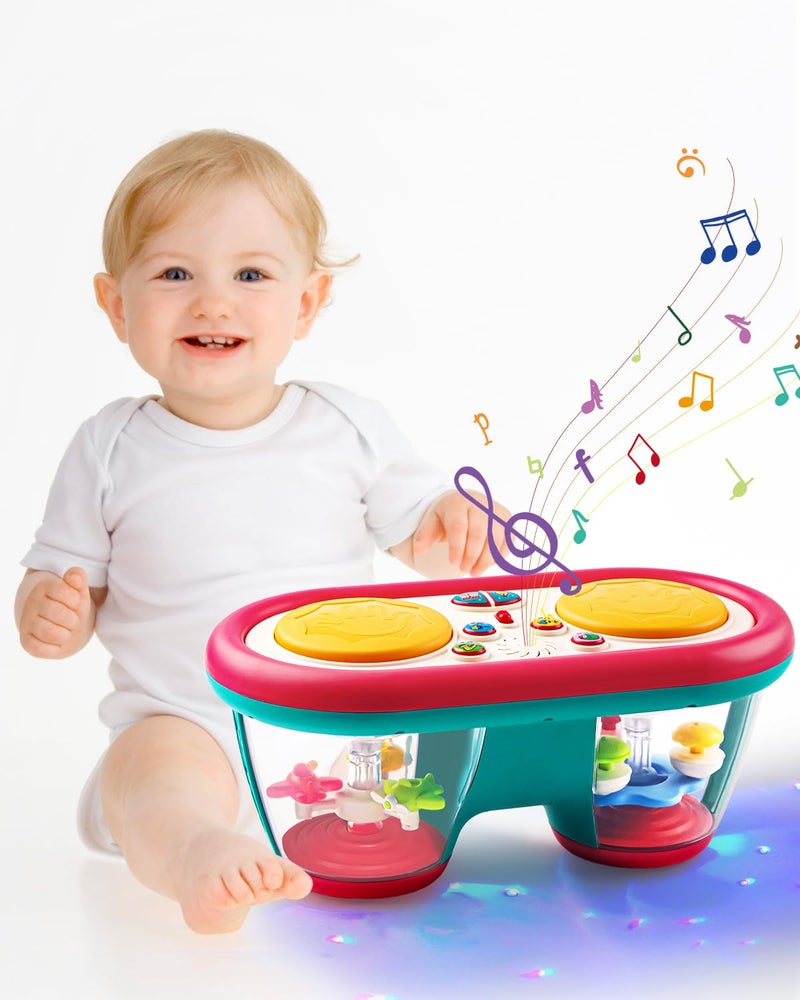 Jhoprcin Baby Toys for 6 to 12 Months, Drum Musical Instruments Rotating Light Up Toy for 12-18 Months Kids, Tummy Time Toys for Baby 0-3-6-9 Month, Walker for Baby Boy Girl Toys 1 Year Old (Blue) - Image 1