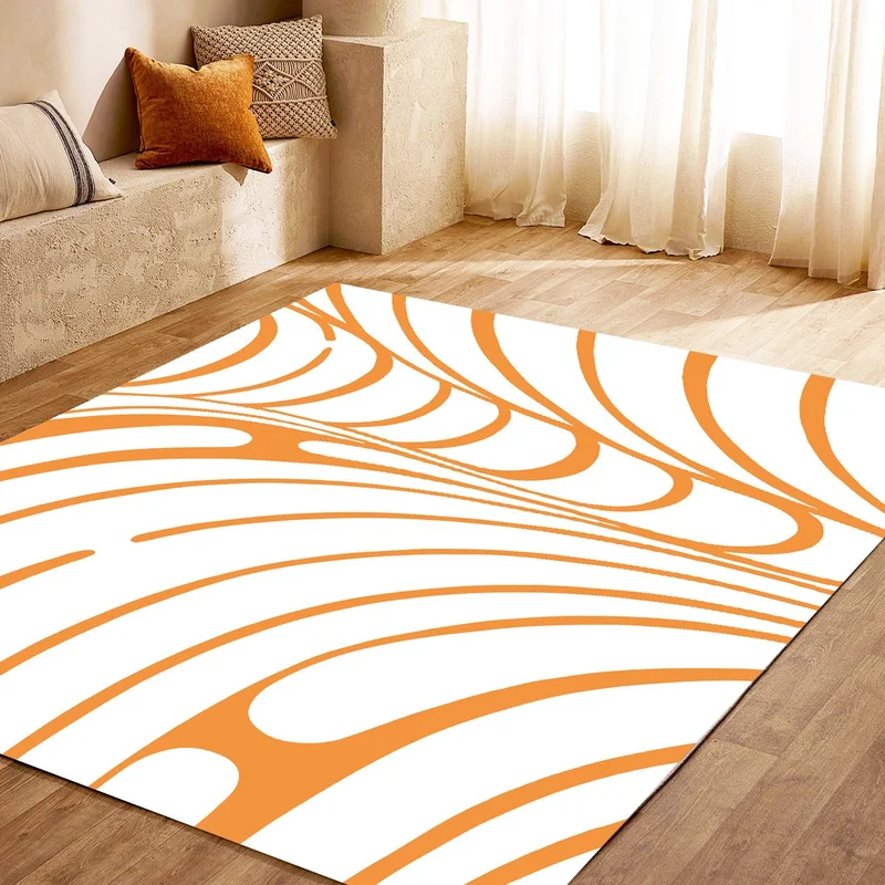 Vagonik Bohemian Orange Wave Scandinavian Patterned Digital Printed Carpet Non-Slip Based Washable Carpet