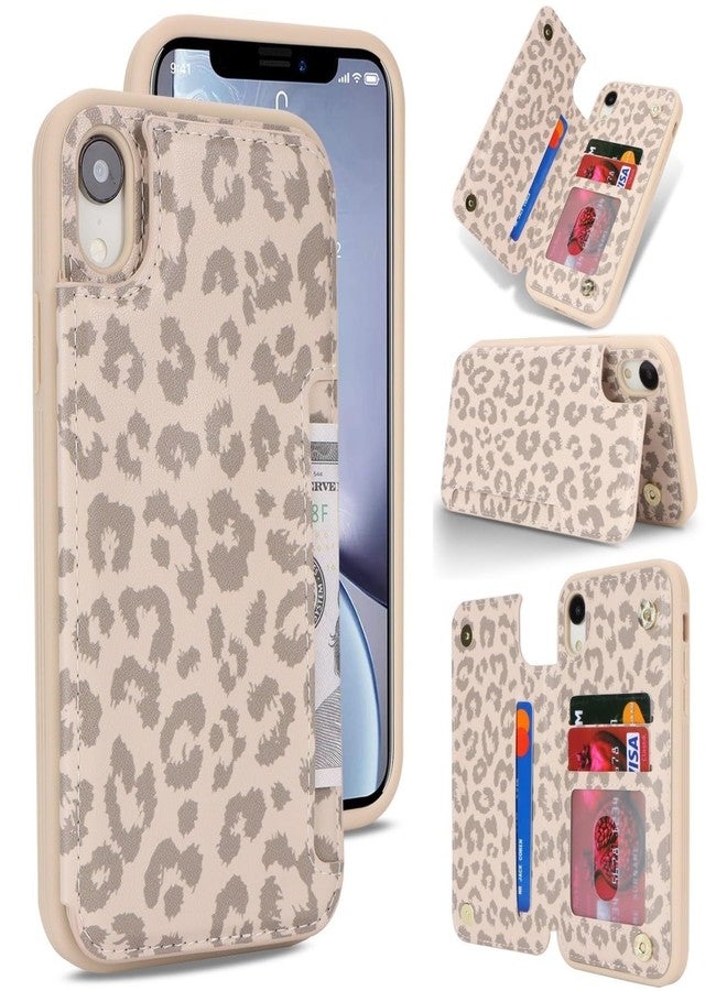 آي كوفر كايس جراب iCoverCase متوافق مع iPhone XR مع حامل بطاقات، جراب محفظة للهاتف مناسب للرجال والنساء، جراب حماية من جلد البولي يوريثان بتقنية حجب RFID، مقاس 6.1 بوصة (بيج بنقشة جلد النمر) - Image 1