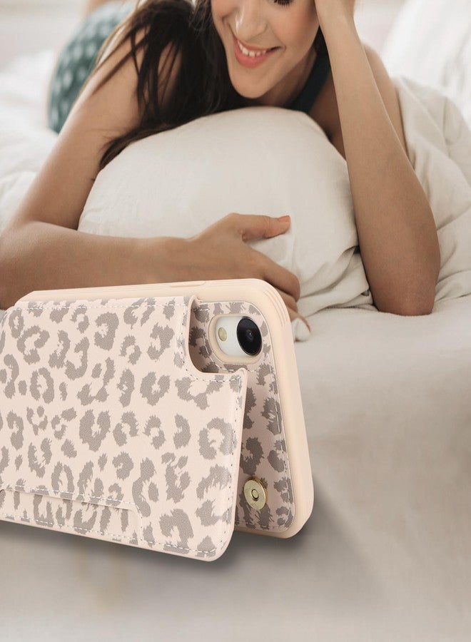 آي كوفر كايس جراب iCoverCase متوافق مع iPhone XR مع حامل بطاقات، جراب محفظة للهاتف مناسب للرجال والنساء، جراب حماية من جلد البولي يوريثان بتقنية حجب RFID، مقاس 6.1 بوصة (بيج بنقشة جلد النمر) - Image 5