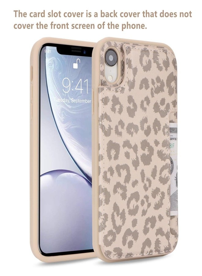 آي كوفر كايس جراب iCoverCase متوافق مع iPhone XR مع حامل بطاقات، جراب محفظة للهاتف مناسب للرجال والنساء، جراب حماية من جلد البولي يوريثان بتقنية حجب RFID، مقاس 6.1 بوصة (بيج بنقشة جلد النمر) - Image 3