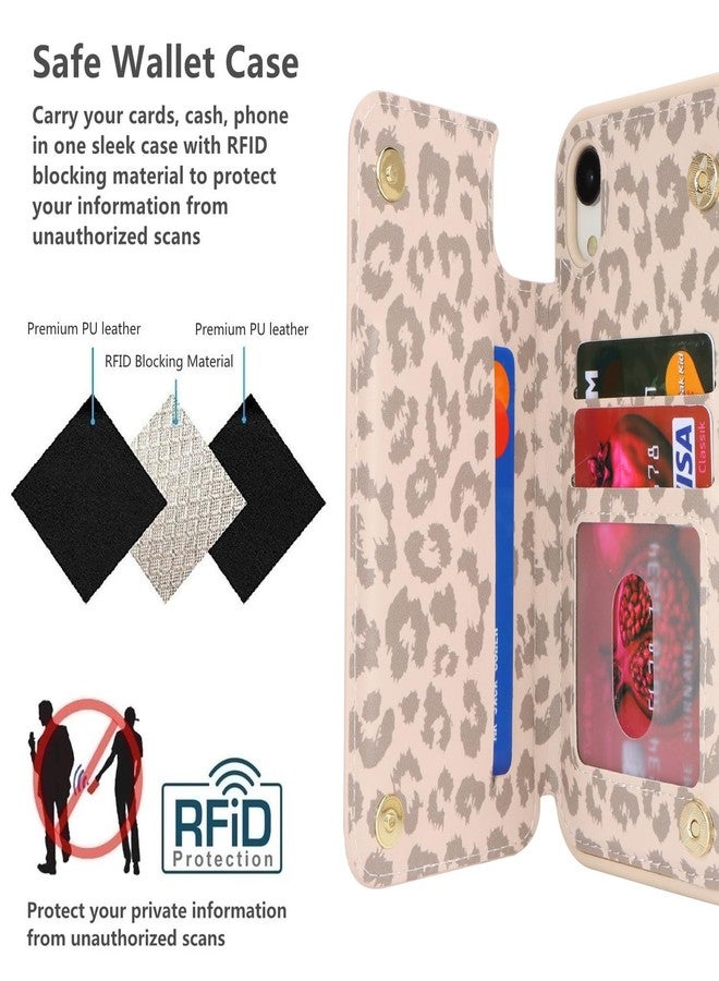 آي كوفر كايس جراب iCoverCase متوافق مع iPhone XR مع حامل بطاقات، جراب محفظة للهاتف مناسب للرجال والنساء، جراب حماية من جلد البولي يوريثان بتقنية حجب RFID، مقاس 6.1 بوصة (بيج بنقشة جلد النمر) - Image 4