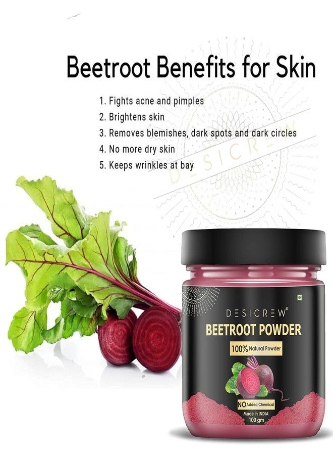 DESICREW Natural & Pure Beetroot Powder For Healty Pinkish Skin & Rosy Cheeks, Glowing & Shiny Skin Face Pack 100 Gm - Image 2