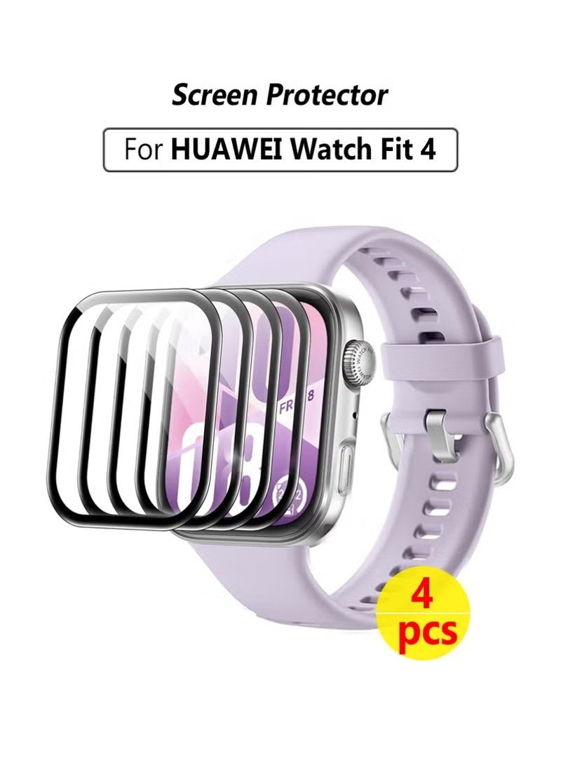 4Pcs Huawei Watch Fit 4 Screen Protector HD Clear Scratch-Resistant Anti-Bubble Wear-Resistant, 3D Full Screen Coverage Case Curved Edge Screen Protector Black - Image 1