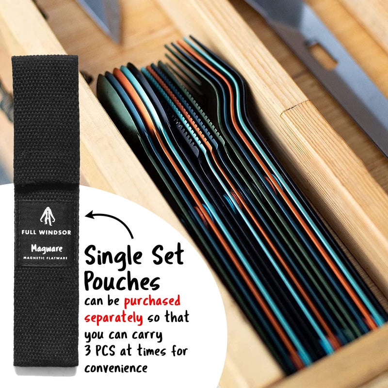 FULL WINDSOR - MAGWARE Magnetic Stainless Steel Kitchen Utensils Set - Travel Utensils for Camping, Cooking, and Outdoor Dining - Knife, Fork & Spoon - Compact Camping Cutlery - Multicolor (15 PCS) - Image 5