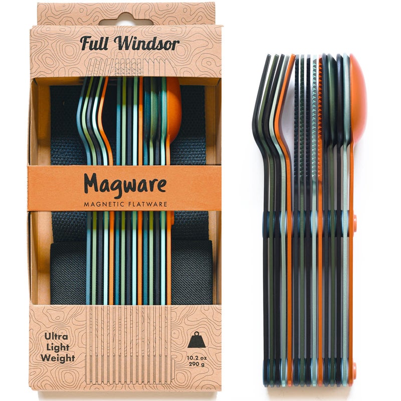 FULL WINDSOR - MAGWARE Magnetic Stainless Steel Kitchen Utensils Set - Travel Utensils for Camping, Cooking, and Outdoor Dining - Knife, Fork & Spoon - Compact Camping Cutlery - Multicolor (15 PCS) - Image 1
