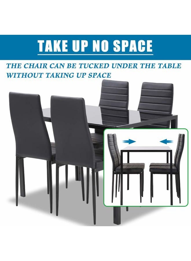 FDW Dining Table Set for 4 | 5-Piece Glass Black Dining Table | Kitchen Table with 4 Upholstered Chairs and Faux Leather Cushions | Space-Saving and Modern Design | for Dining Room, Easy to Assemble - Image 3