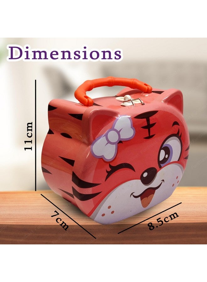 FunBlast Tiger Coin Box for Kids - Cute Cartoon Design Piggy Bank with Lock & Key, Money Saving Metal Coin Bank, Gullak for Kids, Birthday Return Gifts for Kids (Pink) - Image 2