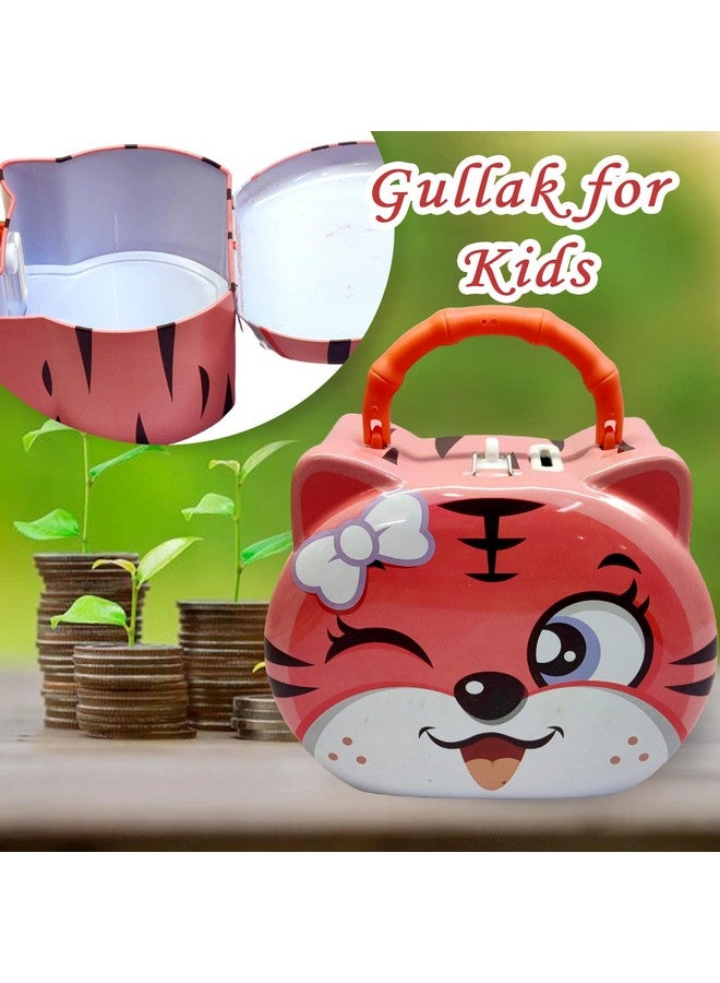 FunBlast Tiger Coin Box for Kids - Cute Cartoon Design Piggy Bank with Lock & Key, Money Saving Metal Coin Bank, Gullak for Kids, Birthday Return Gifts for Kids (Pink) - Image 4