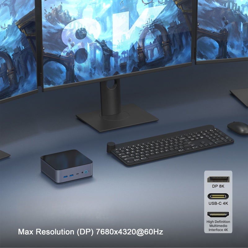 H90 كمبيوتر مكتبي صغير الحجم مع معالجات Intel® Core™ i7 11390H، ذاكرة وصول عشوائي 16 جيجابايت DDR4 ثنائية القناة، تخزين SSD بسعة 512 جيجابايت، 4 أنوية و8 خيوط معالجة تصل سرعتها إلى 5.0 جيجاهرتز، يدعم الشاشات الثلاثية بدقة DP 8K و4K، نظام التشغيل Win11/Ubuntu، واي فاي 6، بلوتوث 5.0، ومراوح تبريد، مناسب للأعمال والمنزل والمكتب والعائلة - Image 4
