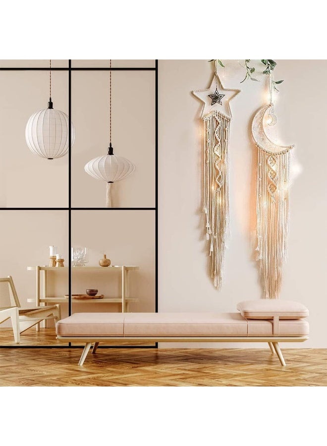 هومستر طقم حالم مكون من قطعتين لزينة الحائط على شكل قمر ونجوم، معلقات مكرامية لغرفة الأطفال والبنات والديكور البوهيمي للمنزل - Image 2