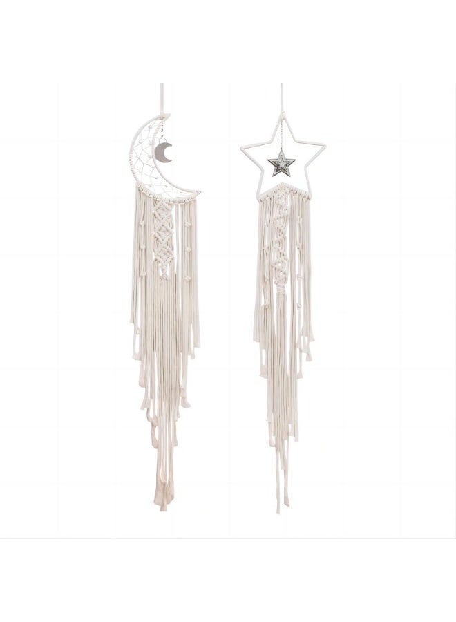 هومستر طقم حالم مكون من قطعتين لزينة الحائط على شكل قمر ونجوم، معلقات مكرامية لغرفة الأطفال والبنات والديكور البوهيمي للمنزل - Image 3