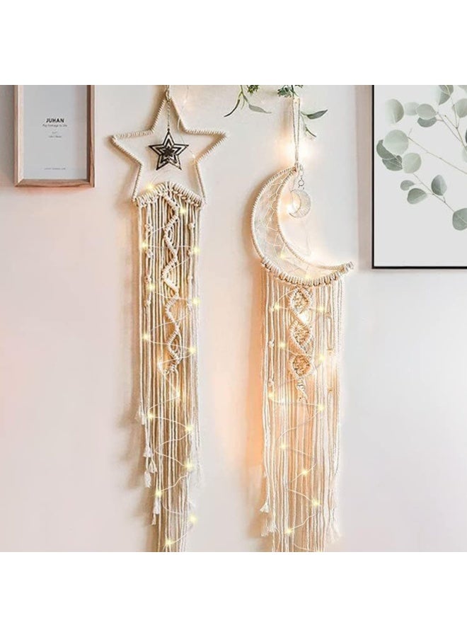 هومستر طقم حالم مكون من قطعتين لزينة الحائط على شكل قمر ونجوم، معلقات مكرامية لغرفة الأطفال والبنات والديكور البوهيمي للمنزل - Image 1