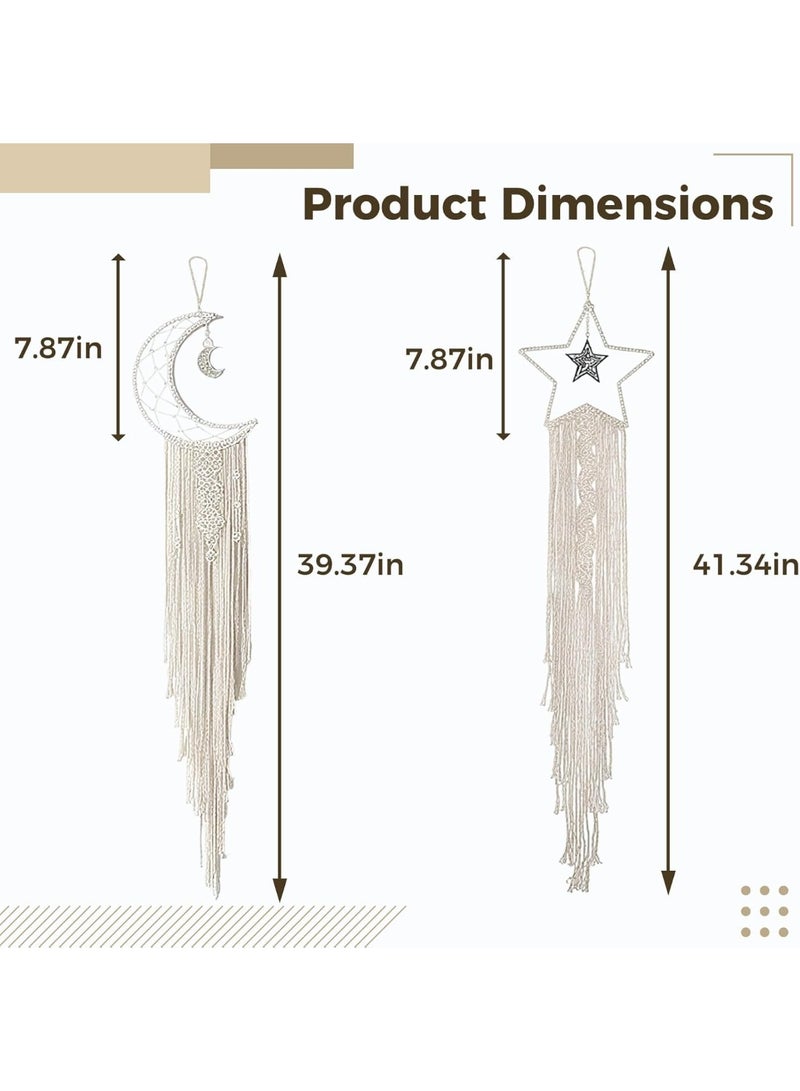 هومستر طقم حالم مكون من قطعتين لزينة الحائط على شكل قمر ونجوم، معلقات مكرامية لغرفة الأطفال والبنات والديكور البوهيمي للمنزل - Image 4