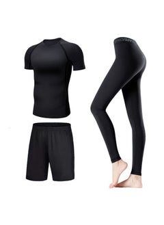 Swimsuit Women's Split Large Size Conservative Swimming Trunks For Chubby Girls Long-sleeved Trousers For Students Sunscreen Diving Suit-Color:Women-black Line Elite Three-piece Suit (short Sleeve)-Size:L