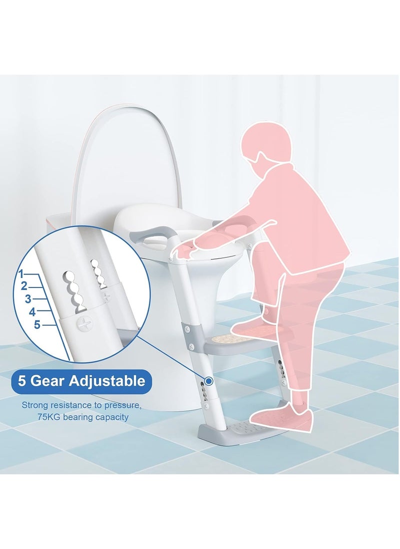 Toilet Potty Training Seat with Step Stool Ladder,  Potty Training Toilet for Kids Boys Girls Toddlers-Comfortable Safe Potty Seat with Anti-Sli (Grey)