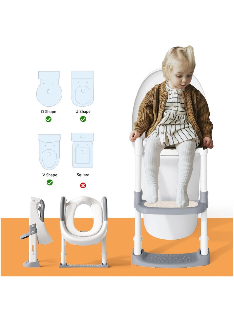 Toilet Potty Training Seat with Step Stool Ladder,  Potty Training Toilet for Kids Boys Girls Toddlers-Comfortable Safe Potty Seat with Anti-Sli (Grey)