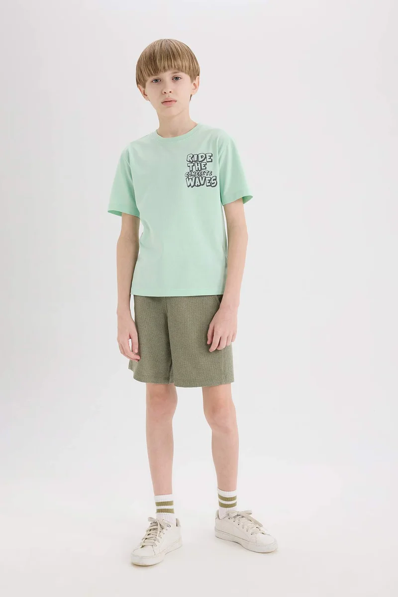 ديفاكتو Boy Regular Fit Crew Neck Printed Short Sleeve T-Shirt