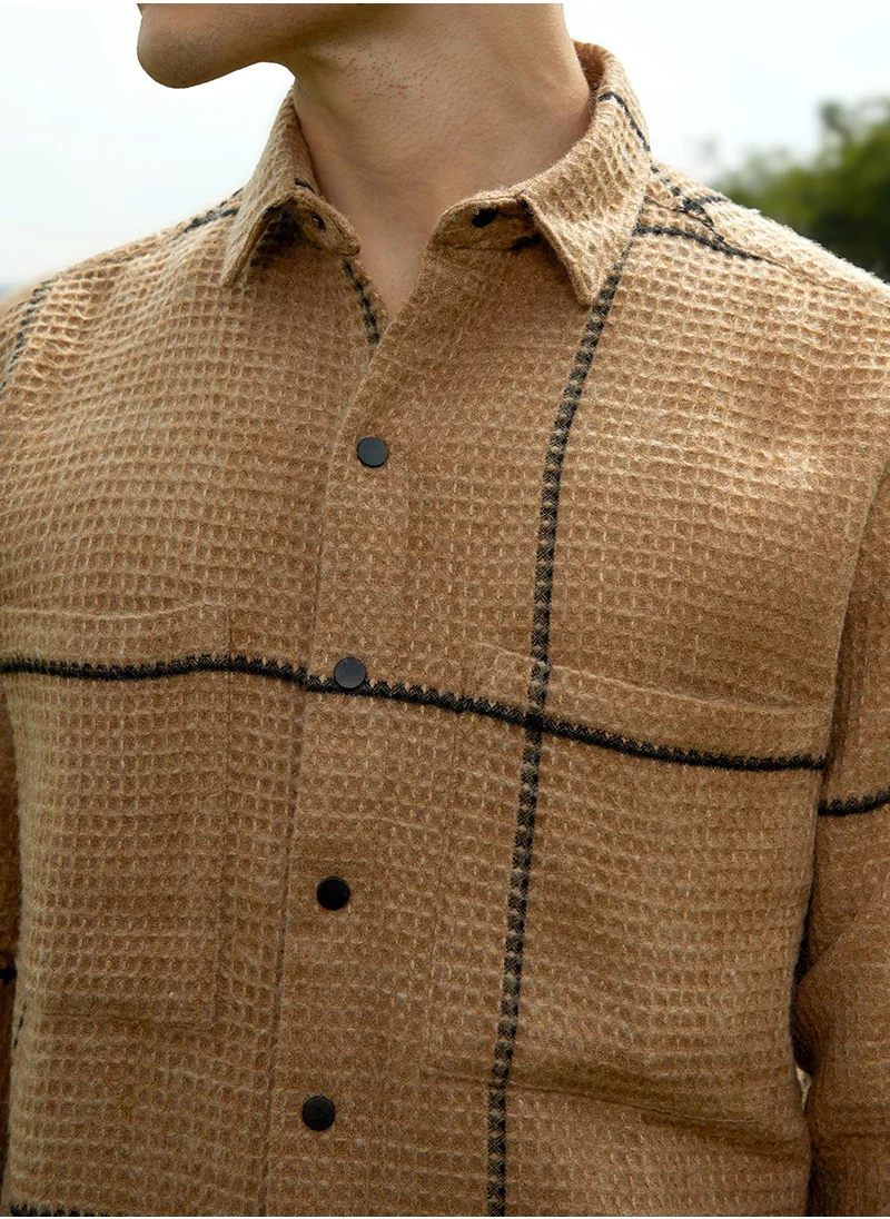 Campus Sutra Men's Ash Brown Graph-Check Waffle Overshirt