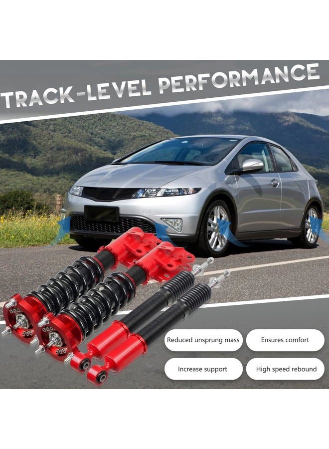 BHB Adjustable Coilovers Compatible with Honda Civic 2006-2011, Acura CSX 2006-2011 Coil Spring Absorber Struts Suspension Lowering Kit Red - Image 2