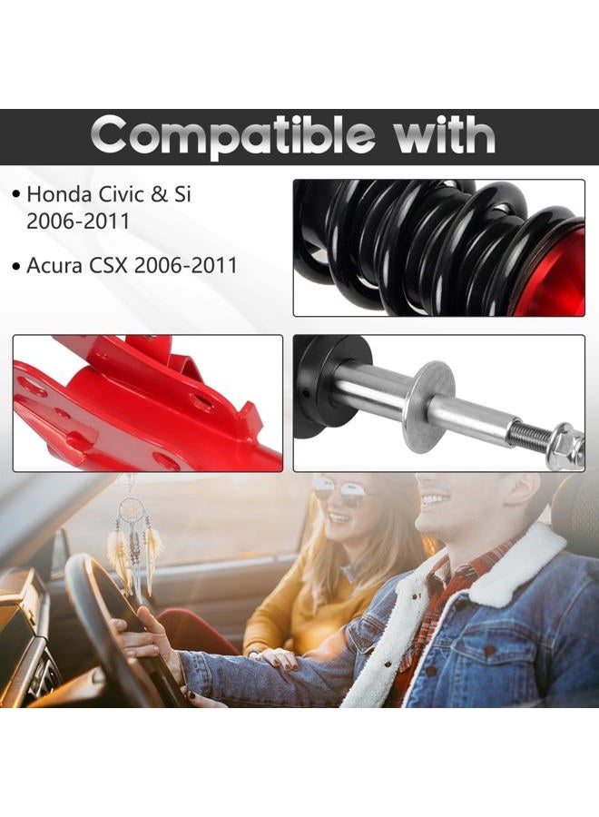 BHB Adjustable Coilovers Compatible with Honda Civic 2006-2011, Acura CSX 2006-2011 Coil Spring Absorber Struts Suspension Lowering Kit Red - Image 3