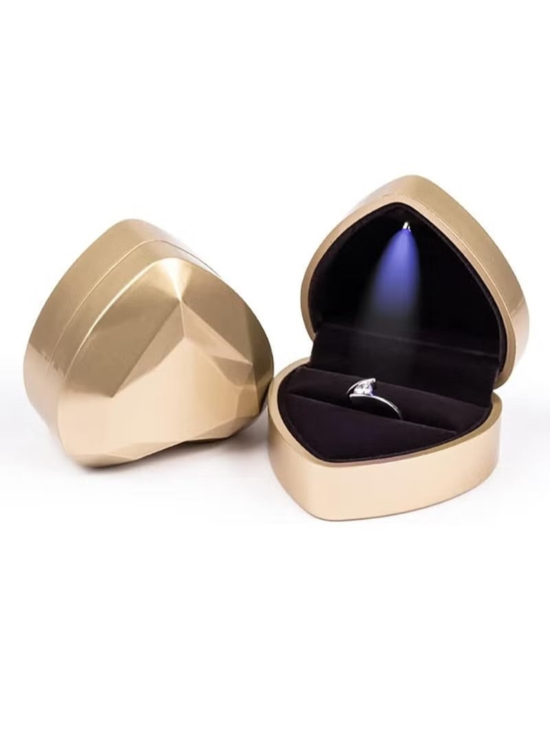 صندوق خاتم LED على شكل قلب، صندوق هدايا مجوهرات مخملي للخطوبة والزواج والذكرى السنوية - Image 1