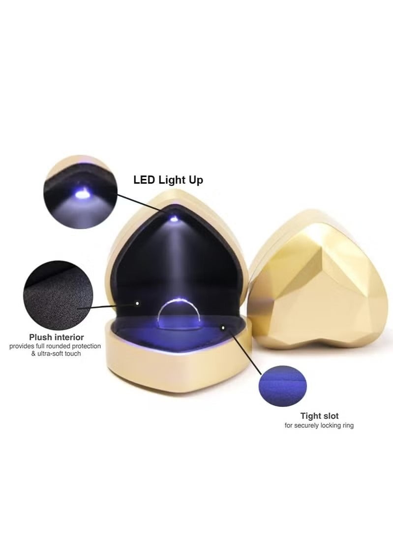 صندوق خاتم LED على شكل قلب، صندوق هدايا مجوهرات مخملي للخطوبة والزواج والذكرى السنوية - Image 3