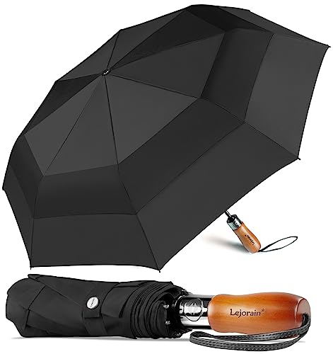 Lejorain 54inch Large Umbrella Auto Open Close with Folding Golf Size and 210T Dupont Teflon Coated Vented Windproof Double Canopy for Women Men&Black - Image 1
