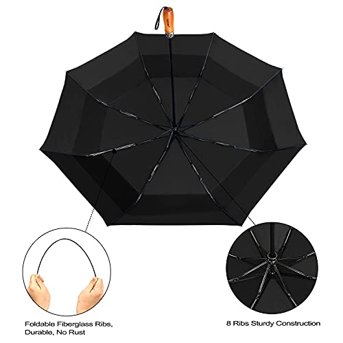 Lejorain 54inch Large Umbrella Auto Open Close with Folding Golf Size and 210T Dupont Teflon Coated Vented Windproof Double Canopy for Women Men&Black - Image 5