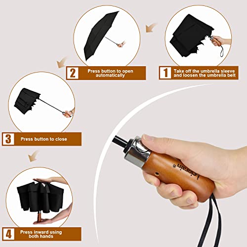 Lejorain 54inch Large Umbrella Auto Open Close with Folding Golf Size and 210T Dupont Teflon Coated Vented Windproof Double Canopy for Women Men&Black - Image 3