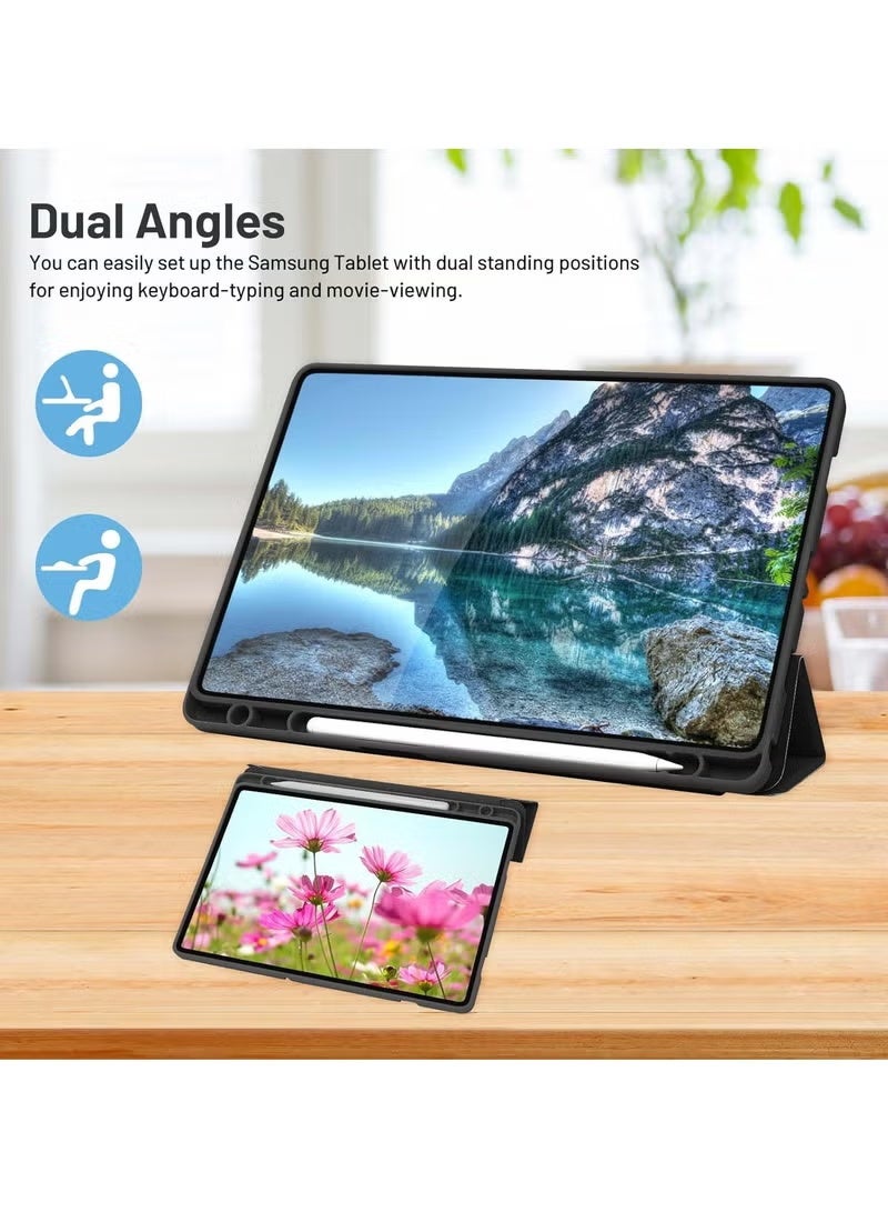 جينيكست جراب واقٍ متوافق مع جهاز Samsung Galaxy Tab A9 Plus / A9+ مقاس 11 بوصة 2023 (طراز SM-X210/X216/X218) - جراب رفيع قابل للطي مع حامل قلم S مدمج - وظيفة السكون/التنشيط التلقائي - جراب خفيف الوزن مقاوم للصدمات لجهاز Samsung Tab A9+ اللوحي باللون الأسود - Image 4