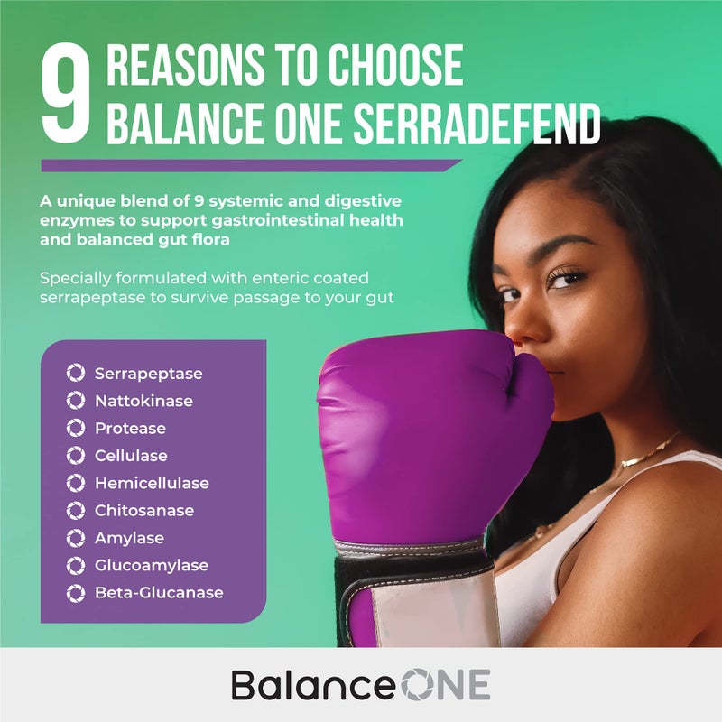 Balance ONE توازن ONE دفاع بيوفيلم مع إنزيمات نظامية وهضمية - مفسد بيوفيلم للرجال والنساء - سيرابيبتاز، ناتوكيناز، بروتياز، سيلولاز - 60 كبسولة، إمداد لمدة شهرين - سيراديفند - Image 3