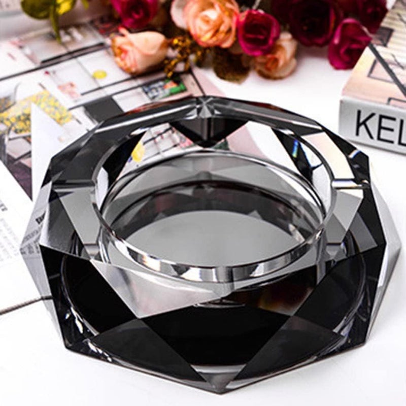 jaffiust Crystal Glass Ashtray, Ash Tray Holder for Office Home, Cigar Case, Decor Tray Tabletop Decoration, Gift Ashtray  (Black) - Image 1