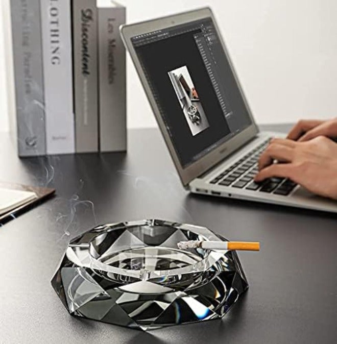 jaffiust Crystal Glass Ashtray, Ash Tray Holder for Office Home, Cigar Case, Decor Tray Tabletop Decoration, Gift Ashtray  (Black) - Image 4