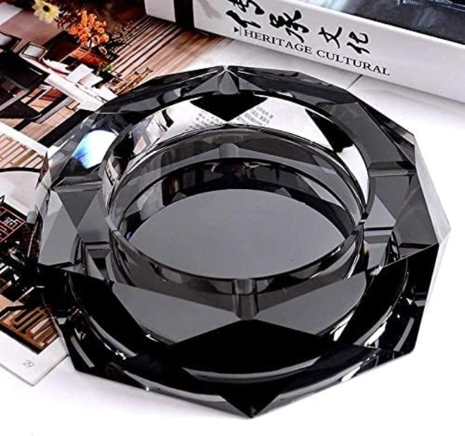 jaffiust Crystal Glass Ashtray, Ash Tray Holder for Office Home, Cigar Case, Decor Tray Tabletop Decoration, Gift Ashtray  (Black) - Image 3