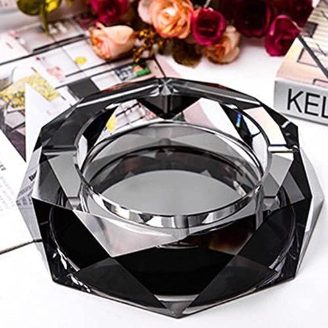 jaffiust Crystal Glass Ashtray, Ash Tray Holder for Office Home, Cigar Case, Decor Tray Tabletop Decoration, Gift Ashtray  (Black) - Image 2