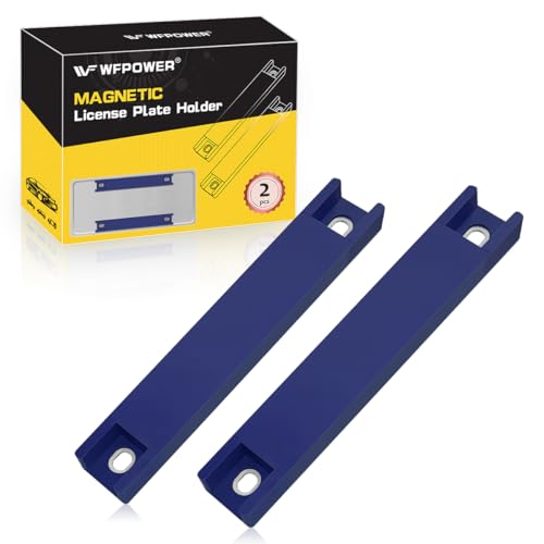 WFPOWER Magnetic License Plate Holder, 2 Pack Rubber Coated Protection Dealer Test Driving Plate Holder Blue Demo Tag Magnet Bar License Plate Holder No Drill for Car with Screws - Image 1