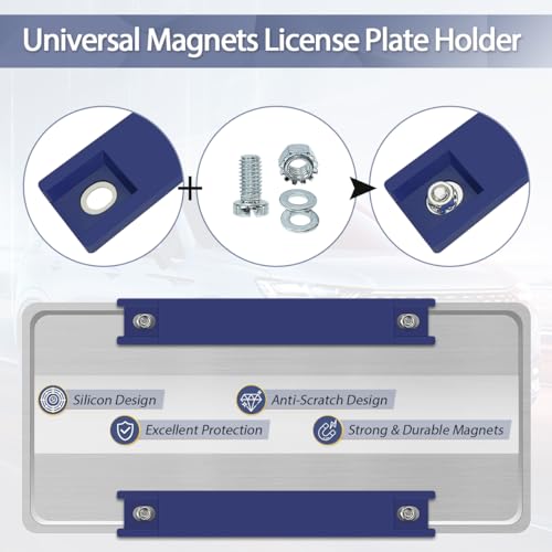 WFPOWER Magnetic License Plate Holder, 2 Pack Rubber Coated Protection Dealer Test Driving Plate Holder Blue Demo Tag Magnet Bar License Plate Holder No Drill for Car with Screws - Image 3