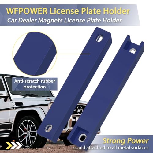 WFPOWER Magnetic License Plate Holder, 2 Pack Rubber Coated Protection Dealer Test Driving Plate Holder Blue Demo Tag Magnet Bar License Plate Holder No Drill for Car with Screws - Image 2