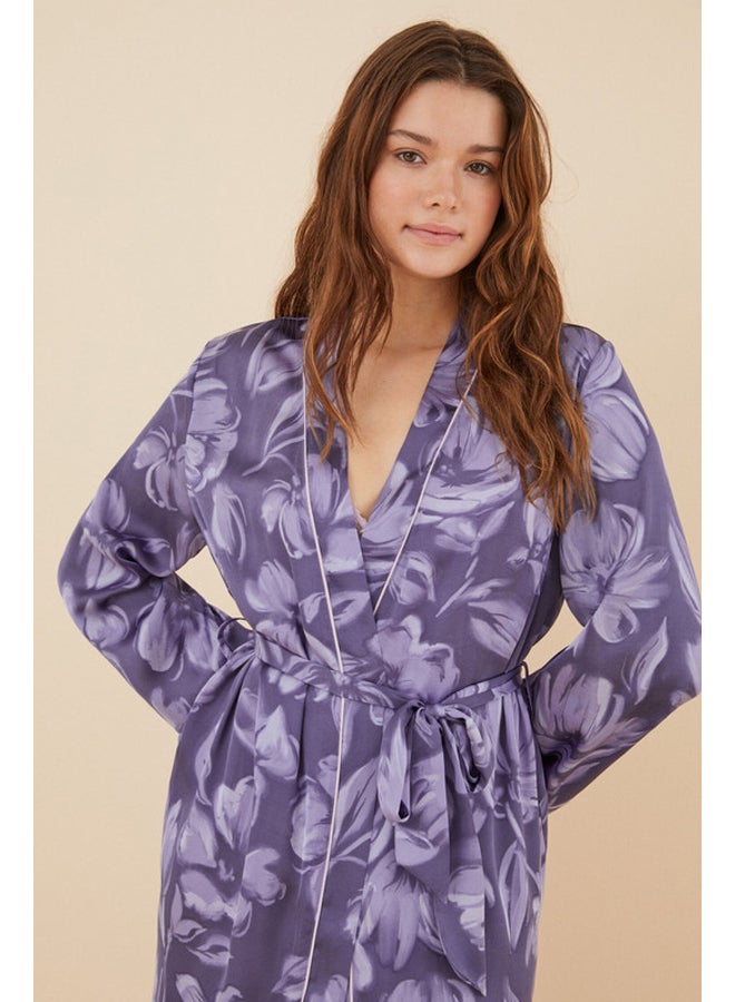 women'secret Long satin flower robe - Image 3
