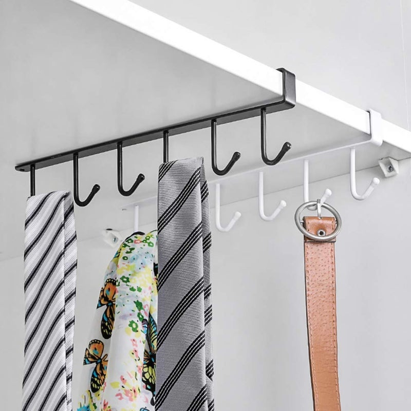 GLOWICK GLOWICK 6 Hooks Hanger Wall Under Shelf Cabinet Rack for Clothes Hanging Wine Glass Keys Coffee Mug Cup Holder Rack Organizer Stand Bathroom Kitchen Storage Rack 2 White  - Image 1