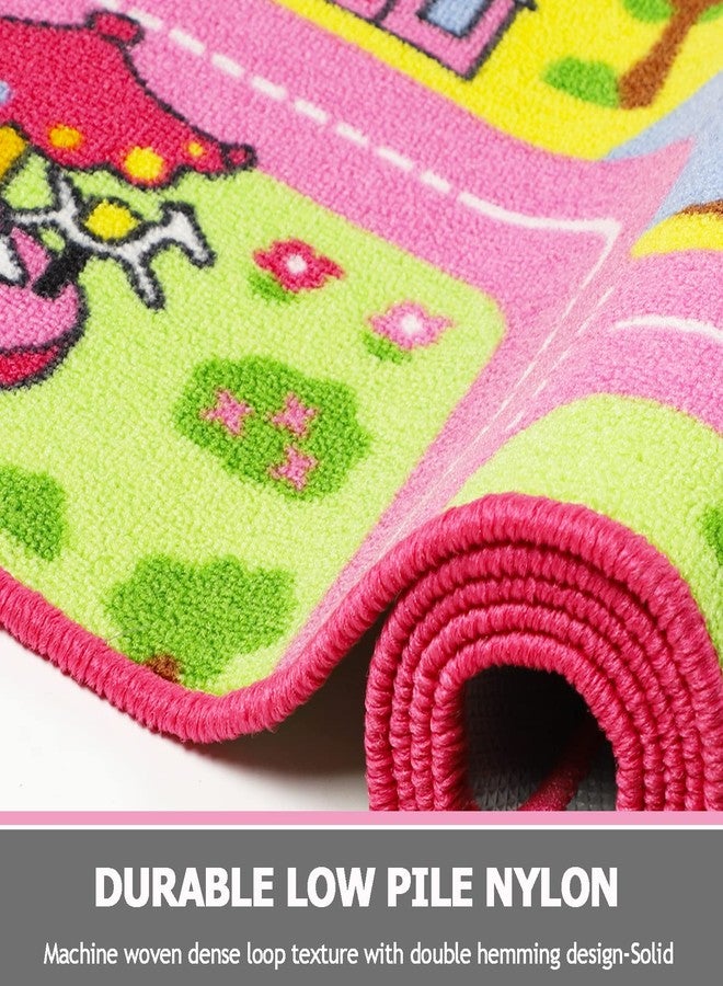 Capslpad Kid Rug for Playroom Pink Play Rug Traffic Road Car Play Mat 5.2x3.3 ft Educational Learning Area Rug Washable Kids Carpet for Children Girls Bedroom,Playroom,Nursery Room Decor - Image 4