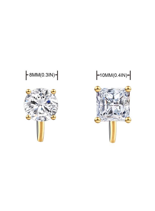 YOQUCOL 2 Pairs 8Mm White Cubic Zirconia Crystal Gold Clip On Earrings Non Pierced Stud Earrings For Women - Image 2