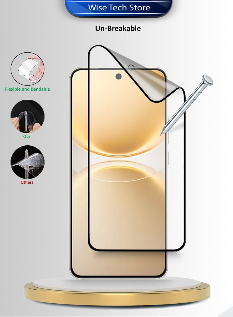 دبليو تيك فيفو Y500 برو 5G 2025 واقي شاشة كامل بكامل الغراء من السيراميك النانوي الفاخر، تغطية كاملة مطفية ومرنة (MSCNMN) - شفاف/أسود - Image 3