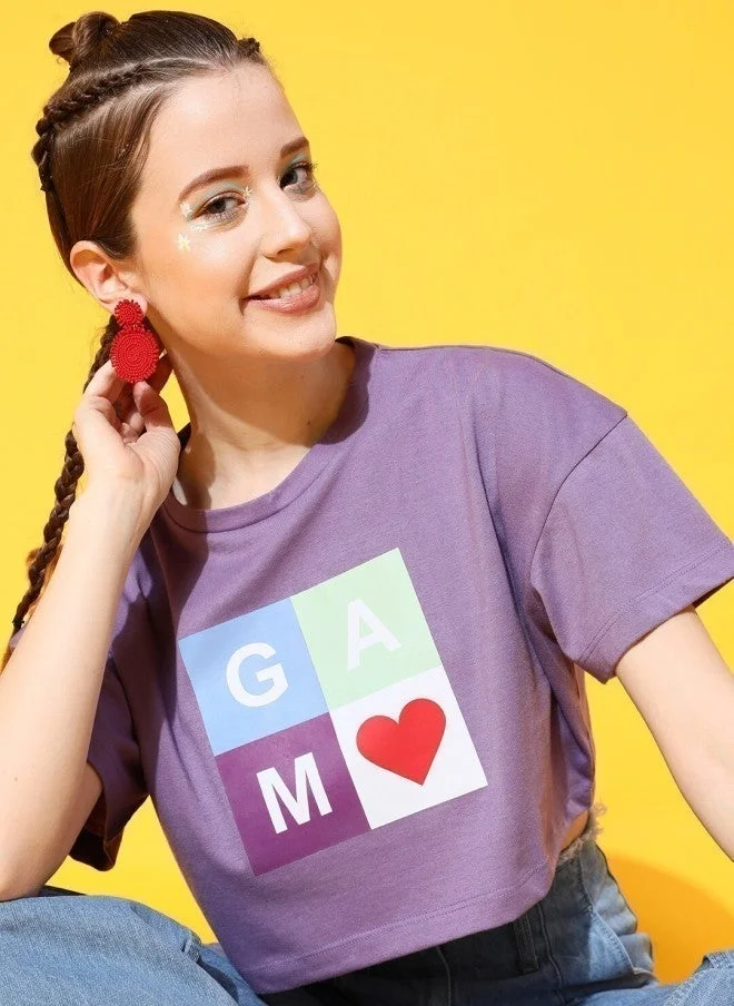 STREET 9 تيشيرت قصير بطبعة اللافندر للنساء