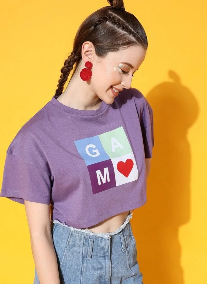 Lavender Printed Crop T-Shirt for Women